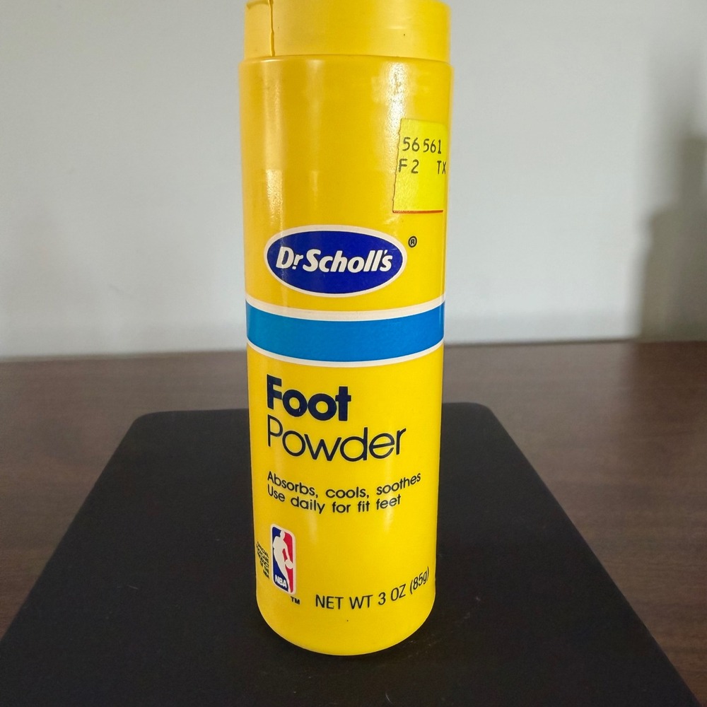 Vintage Dr Scholls Foot Powder Talc 3oz NBA Logo Yellow Shake Bottle Collectible
